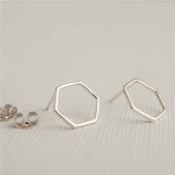 "6 Points" Minimalist Hexagon Simple Stud Earrings - Picture 2 of 7